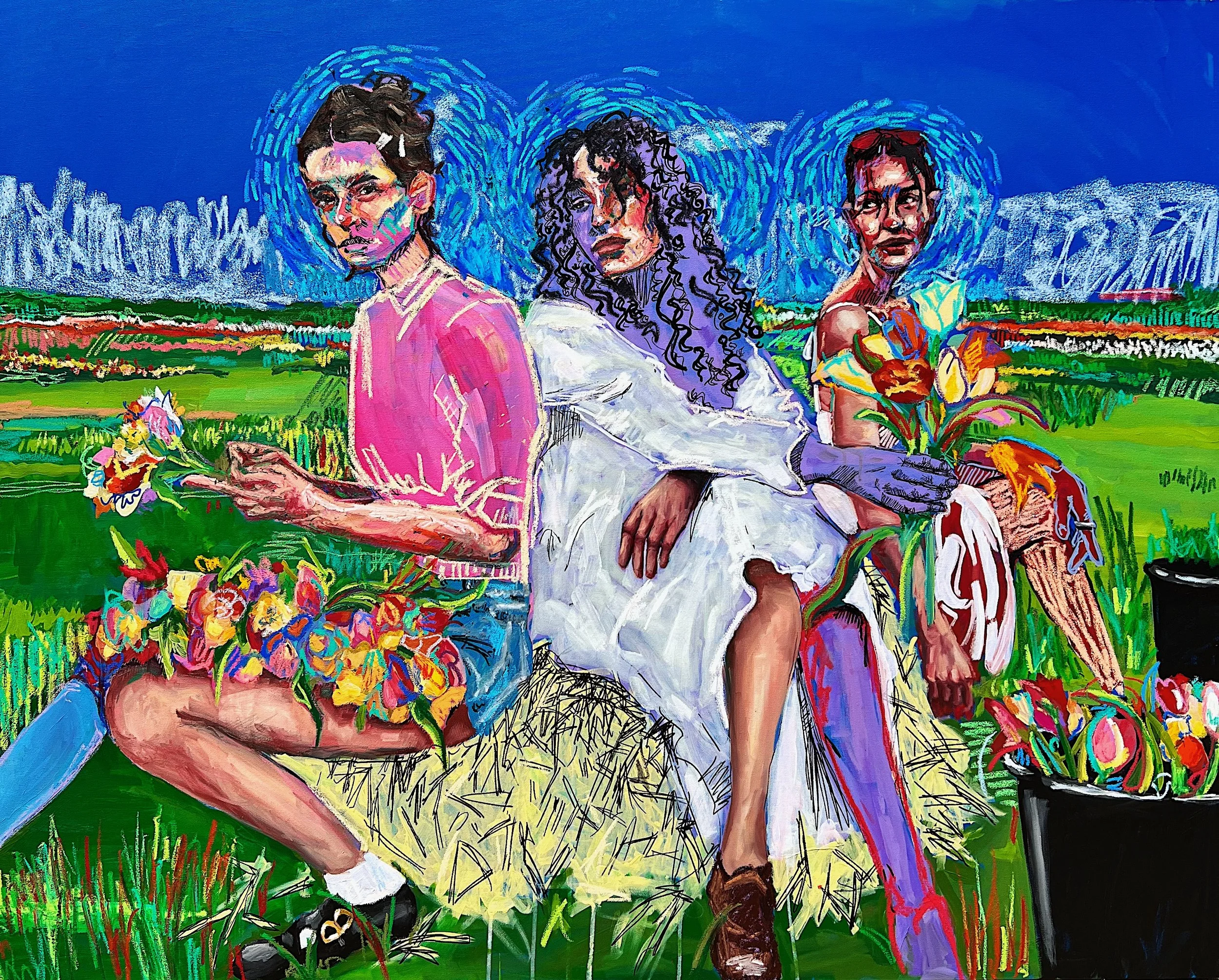 F is For Frolicking, 2023, 48 in x 60 in (121.92 cm x 152.4 cm), Mixed Media on Canvas