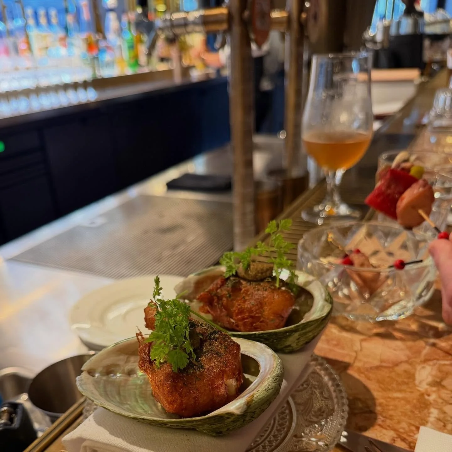 Bar snacks. Abalone and scallop beignets!