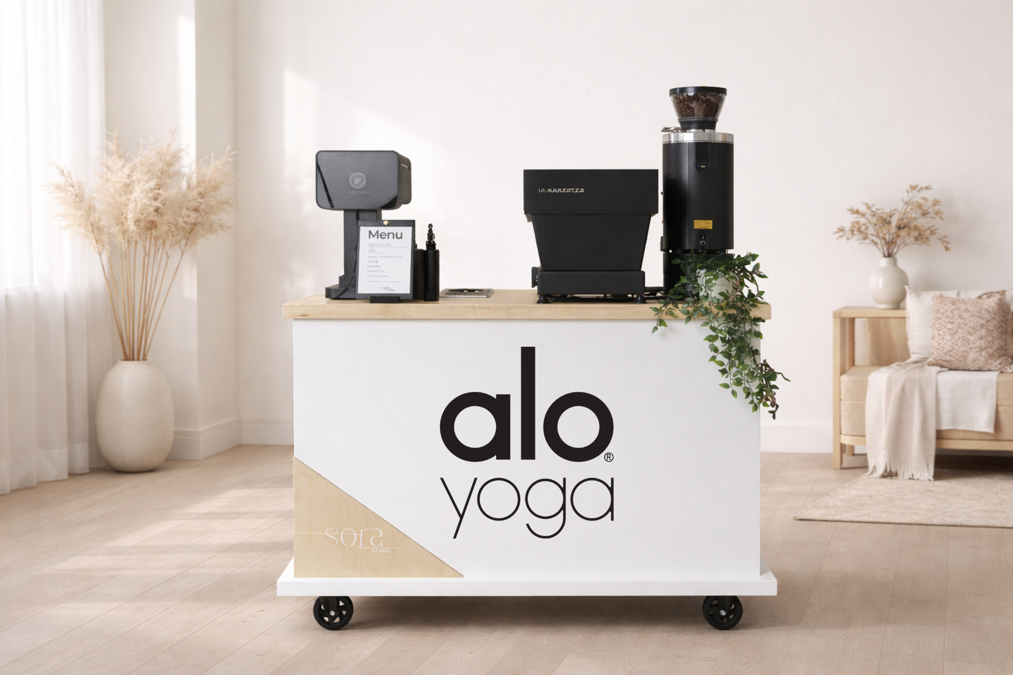 branded Sora coffee cart
