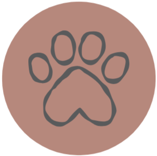 A simple illustration of a paw print inside a circular background.