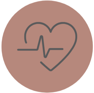 Illustration of a heart with a heartbeat line inside it on a brown circular background.