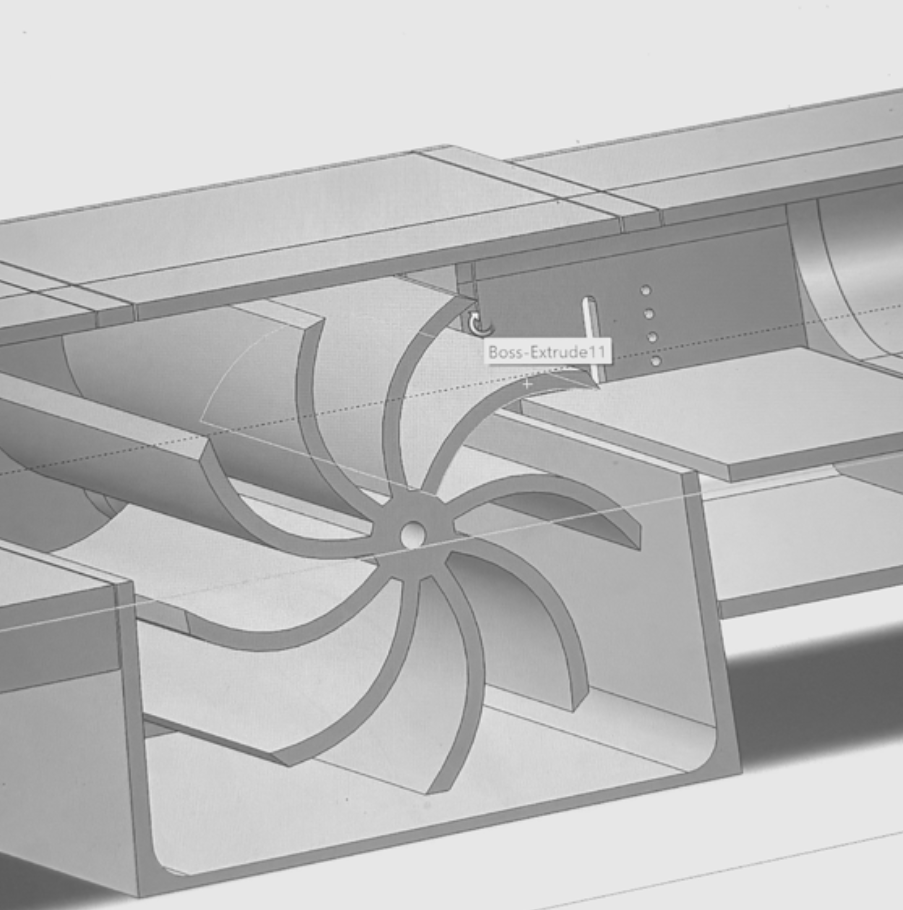 Cross-sectional technical drawing of a mechanical component with labeled part 'Boss_Extrude11' and visible internal structure.