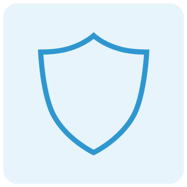 Blue outline shield icon on a light blue background