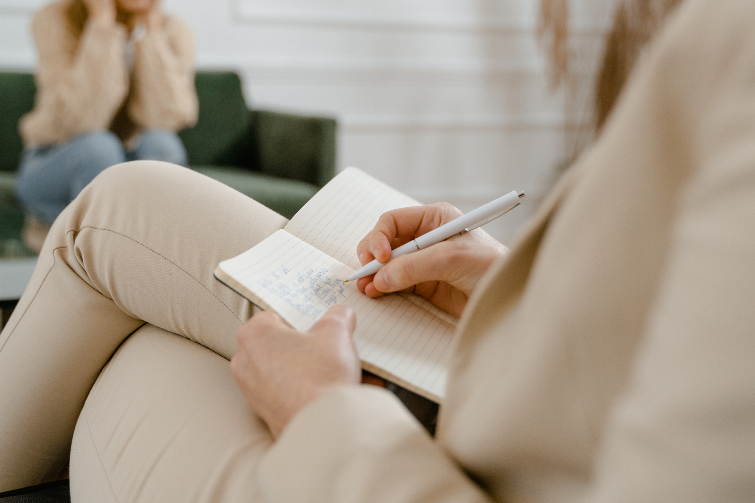 Therapy session note-taking at Meadowbrook Counseling in Athens, Alabama.