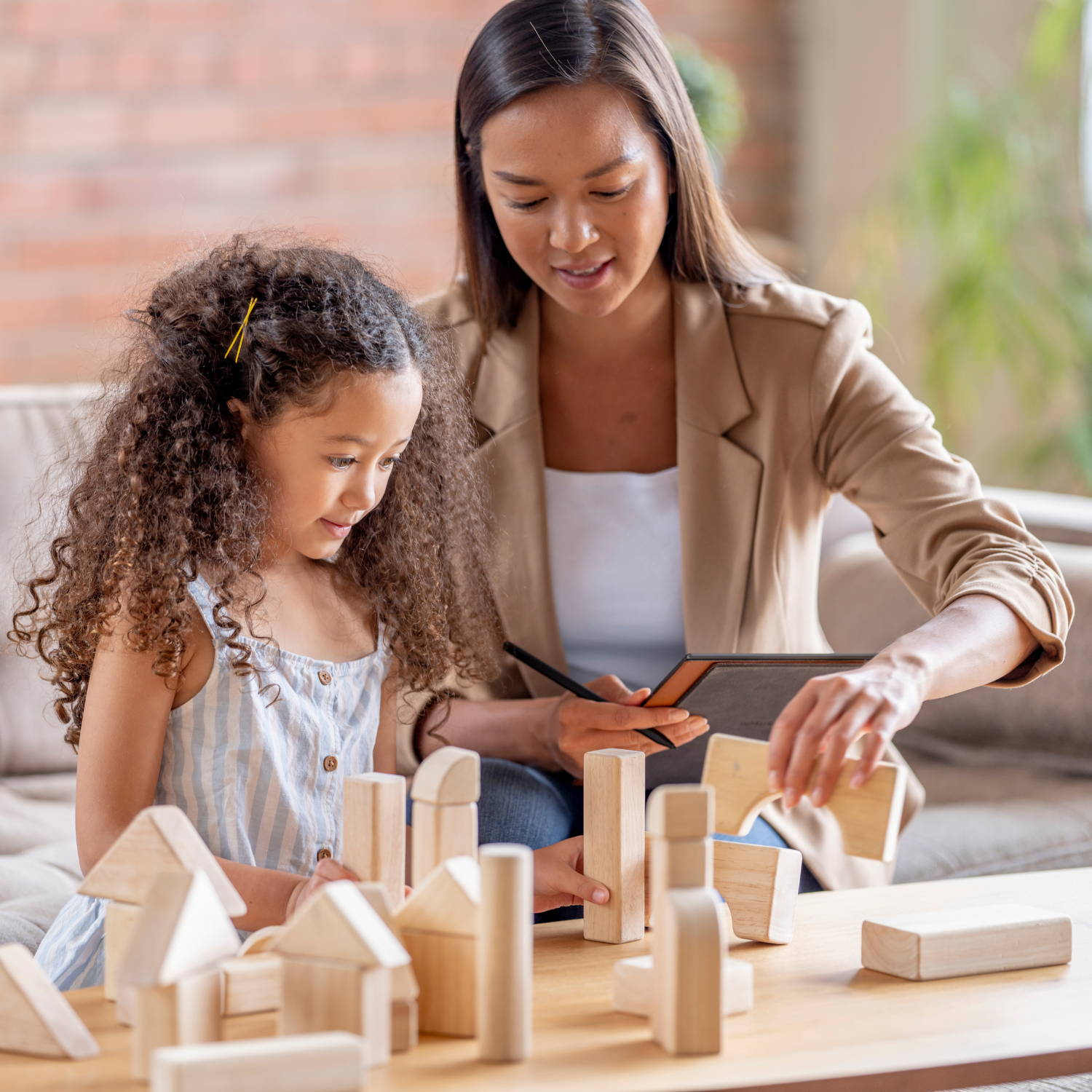 Child-centered counseling session with blocks at Meadowbrook Counseling in Athens, Alabama.