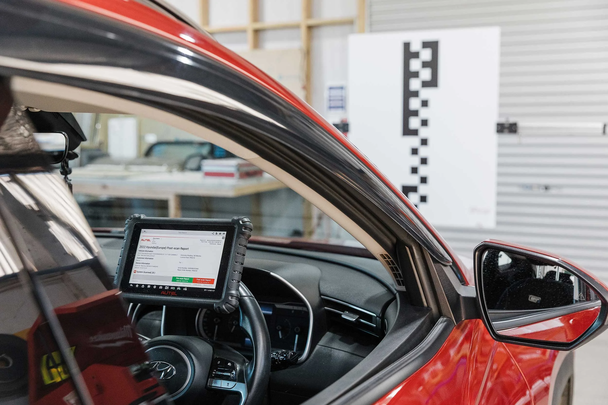 Vehicle undergoing Autel post-repair scan report after at A&M Panel Repairs in Napier