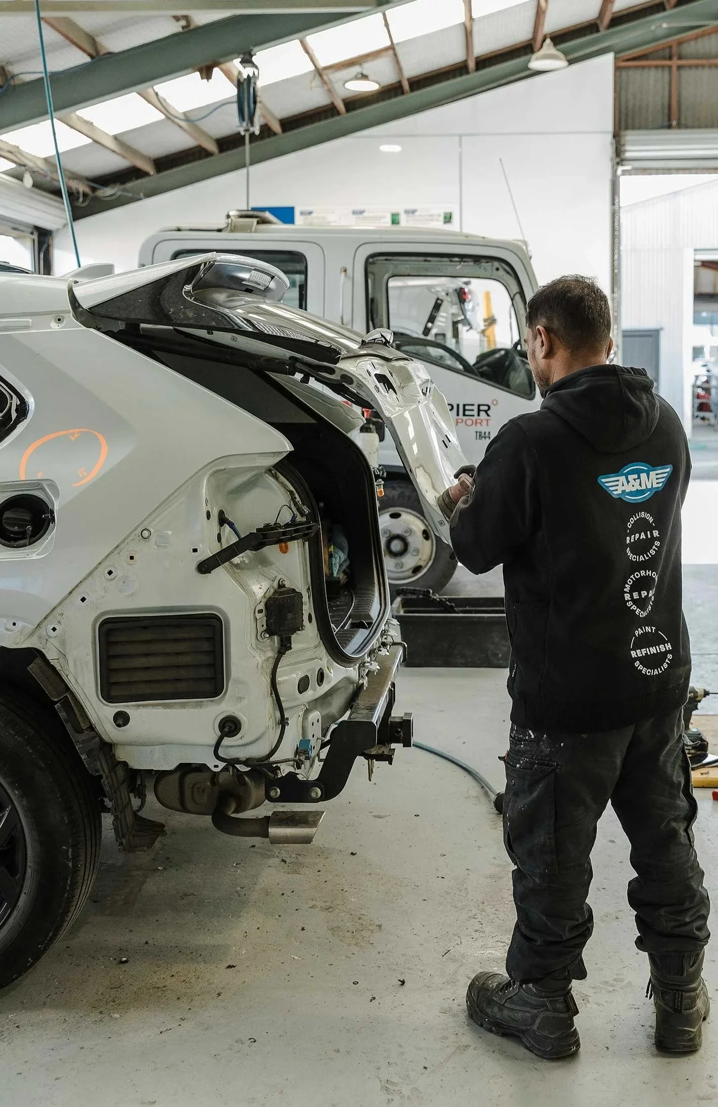 A&M Panel Beater repairing a crash damaged vehicle