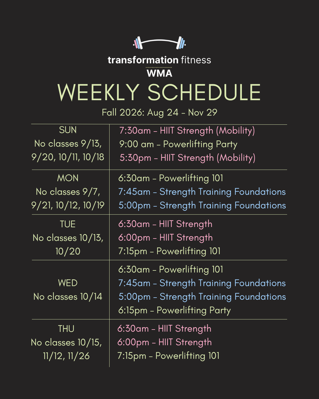 Aug 6 Updates: Closed Aug 7 - 16, Fall programs &amp; new schedule start 8/24