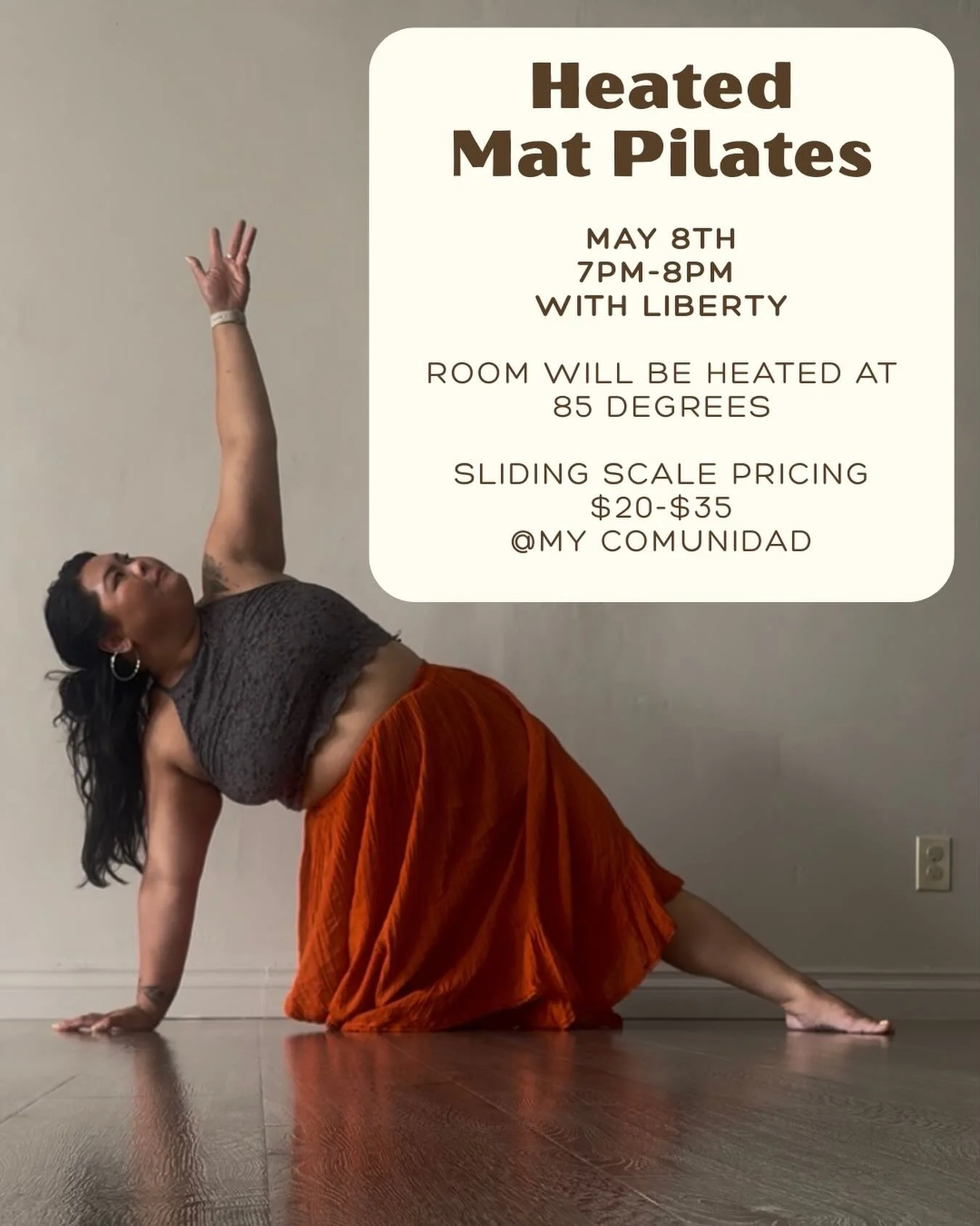Get ready to move, strengthen, and sweat ✨

Join liberty for another heated Pilates class designed to strengthen your body while staying rooted in mindful movement and control. Expect a full body burn, intentional breath, and then empowering post cla