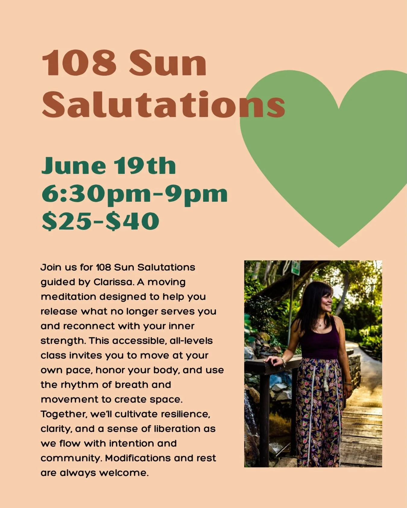 Join us for 108 Sun Salutations practice guided by @claircota A moving meditation to build strength, focus, and intention.

This practice is an opportunity to connect to your breath and move with purpose alongside community. ✨

🗓 June 19
🕡 6:30&nda