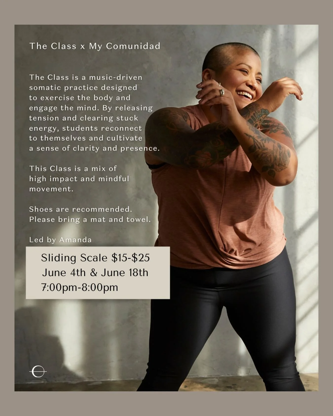 The Class is here 🔥

Join Amanda for this music-driven somatic experience designed to move energy, build strength, and reconnect you to yourself.

A mix of high-impact and mindful movement, expect to sweat, release, and leave feeling grounded and cl