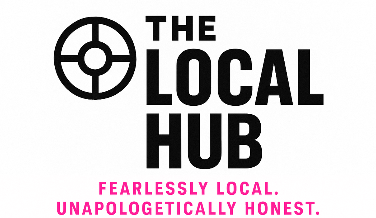 Black background with pink strip at bottom