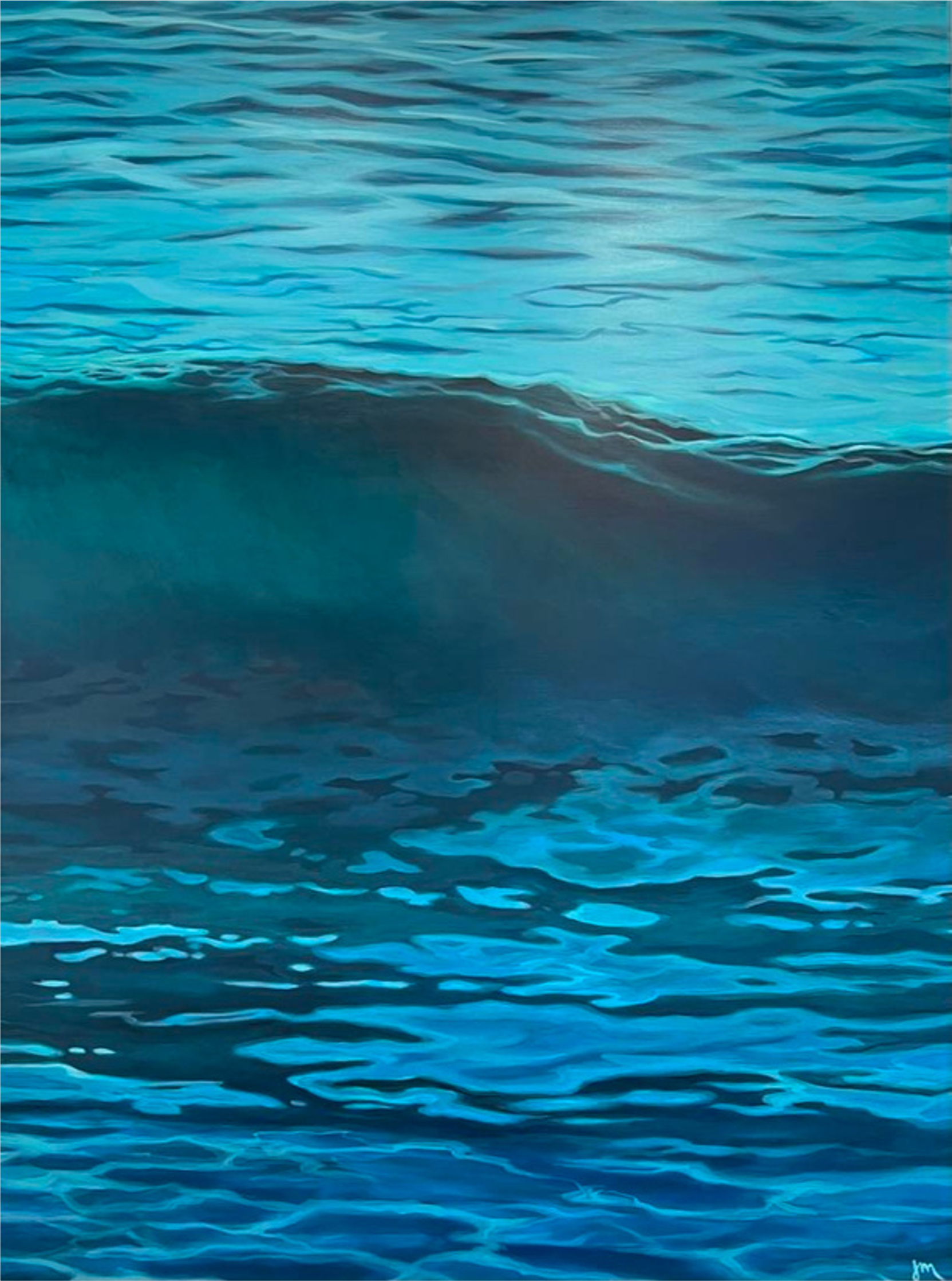 Digital illustration of ocean waves with shades of blue and teal, showing a gentle wave cresting.