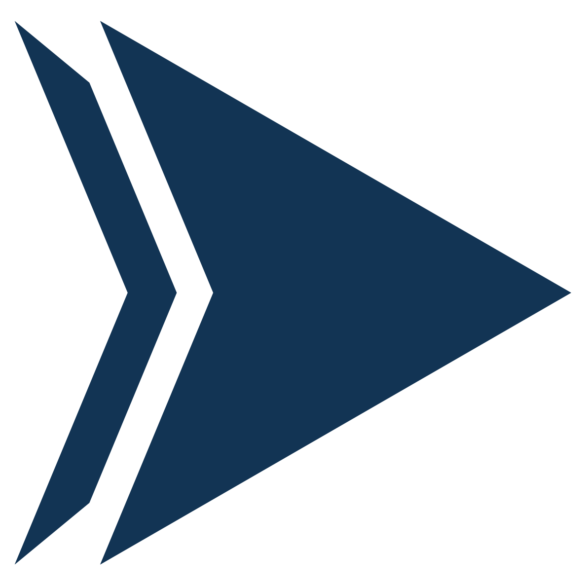 Black background with a large blue forward-facing arrow composed of two overlapping chevron shapes.