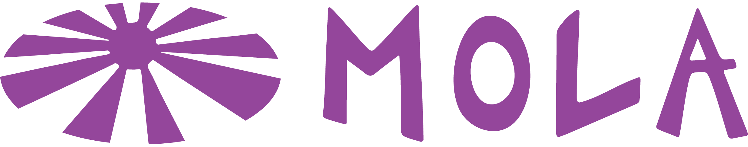 Purple logo with abstract sun ray design next to the word "MOLLA" in stylized purple letters.