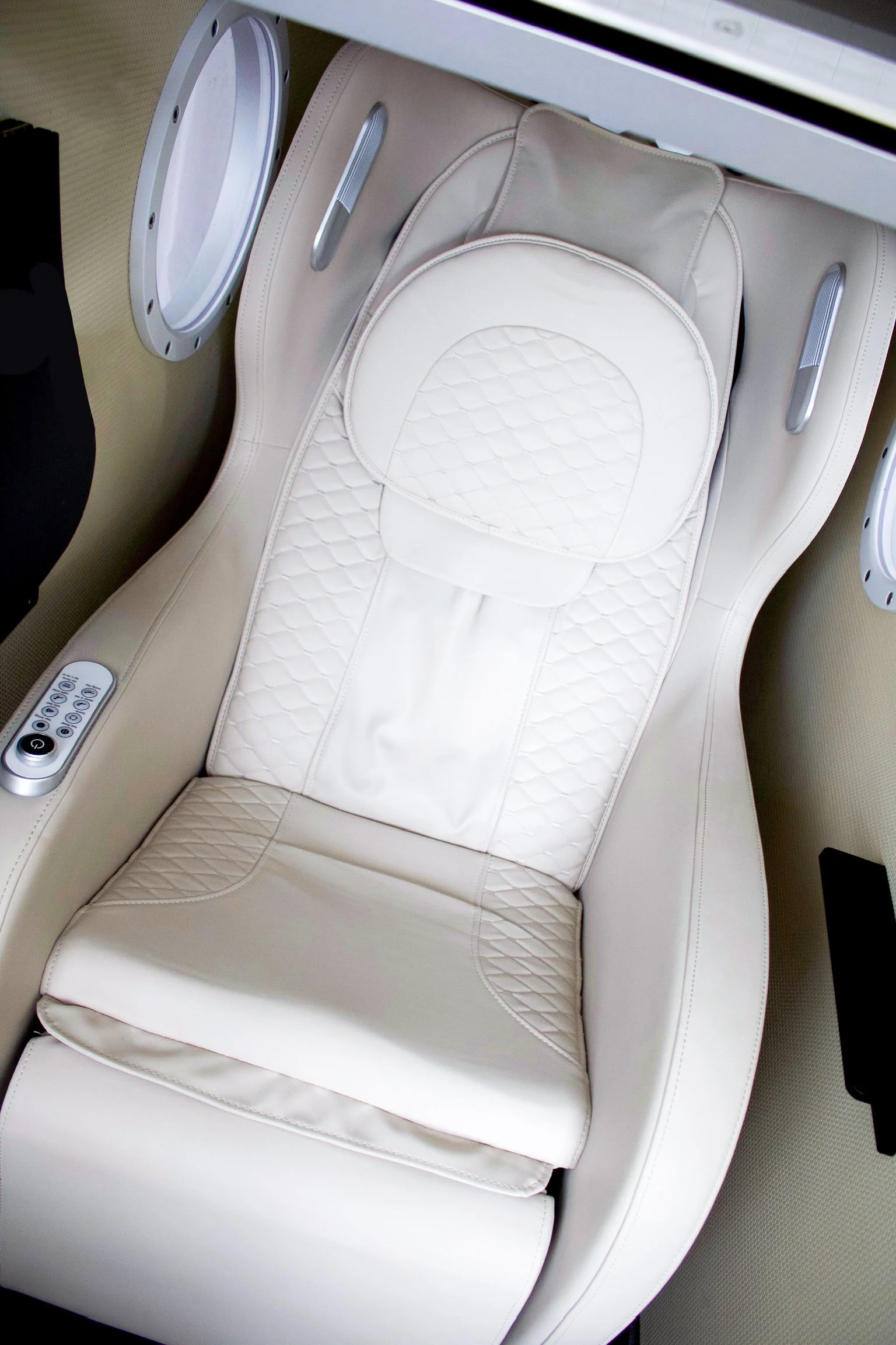 Interior of a premium seated 2.0 ATA hard-shell mild hyperbaric oxygen therapy chamber at Airox Wellness in Lennox Head, NSW.