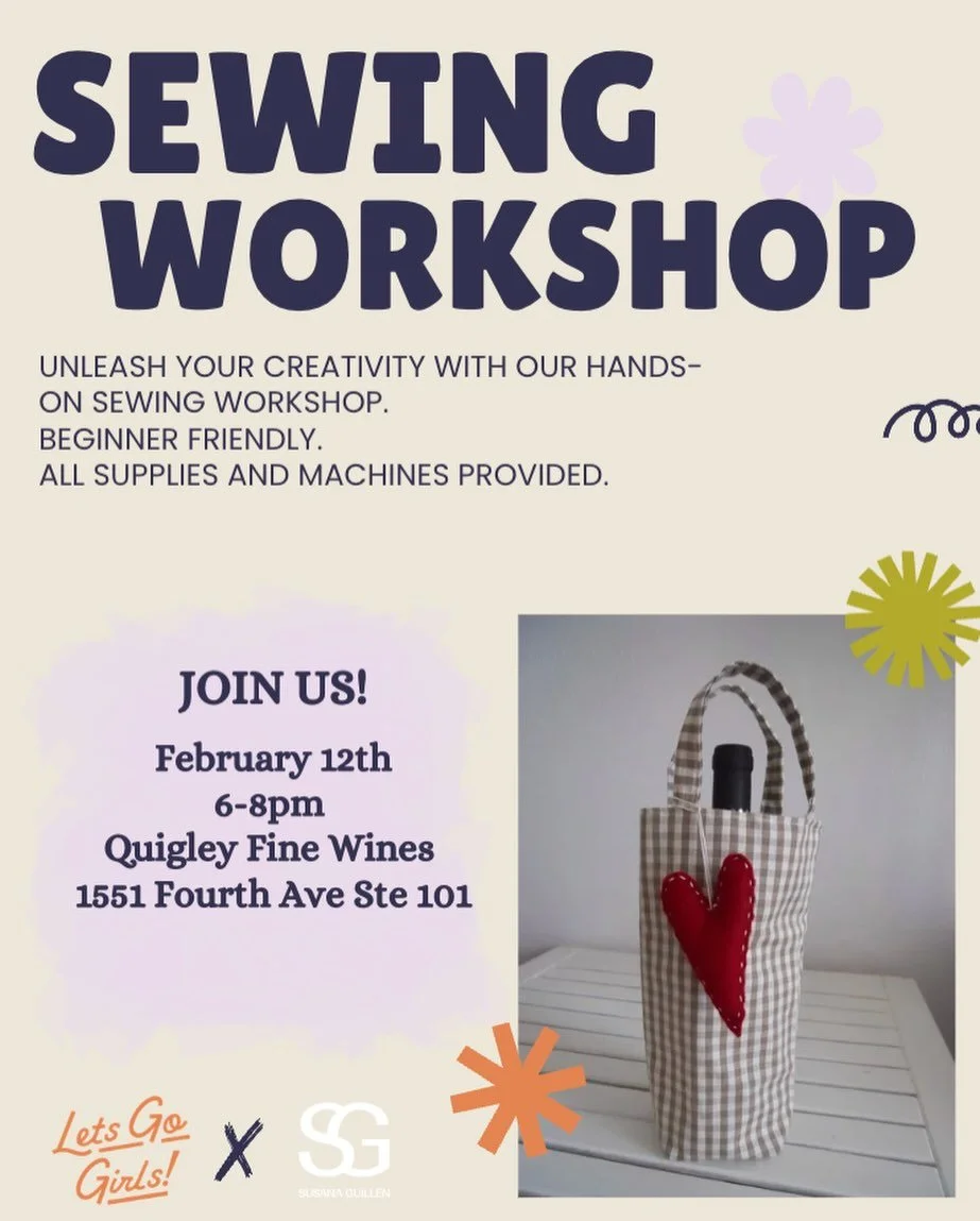 Come sew with us! Valentine&rsquo;s Day Sewing Workshop taught by Susana Guillen. We&rsquo;ll be creating custom wine bags you can gift, keep, or use for Galentine&rsquo;s night.

This hands-on class is beginner friendly and all about learning someth