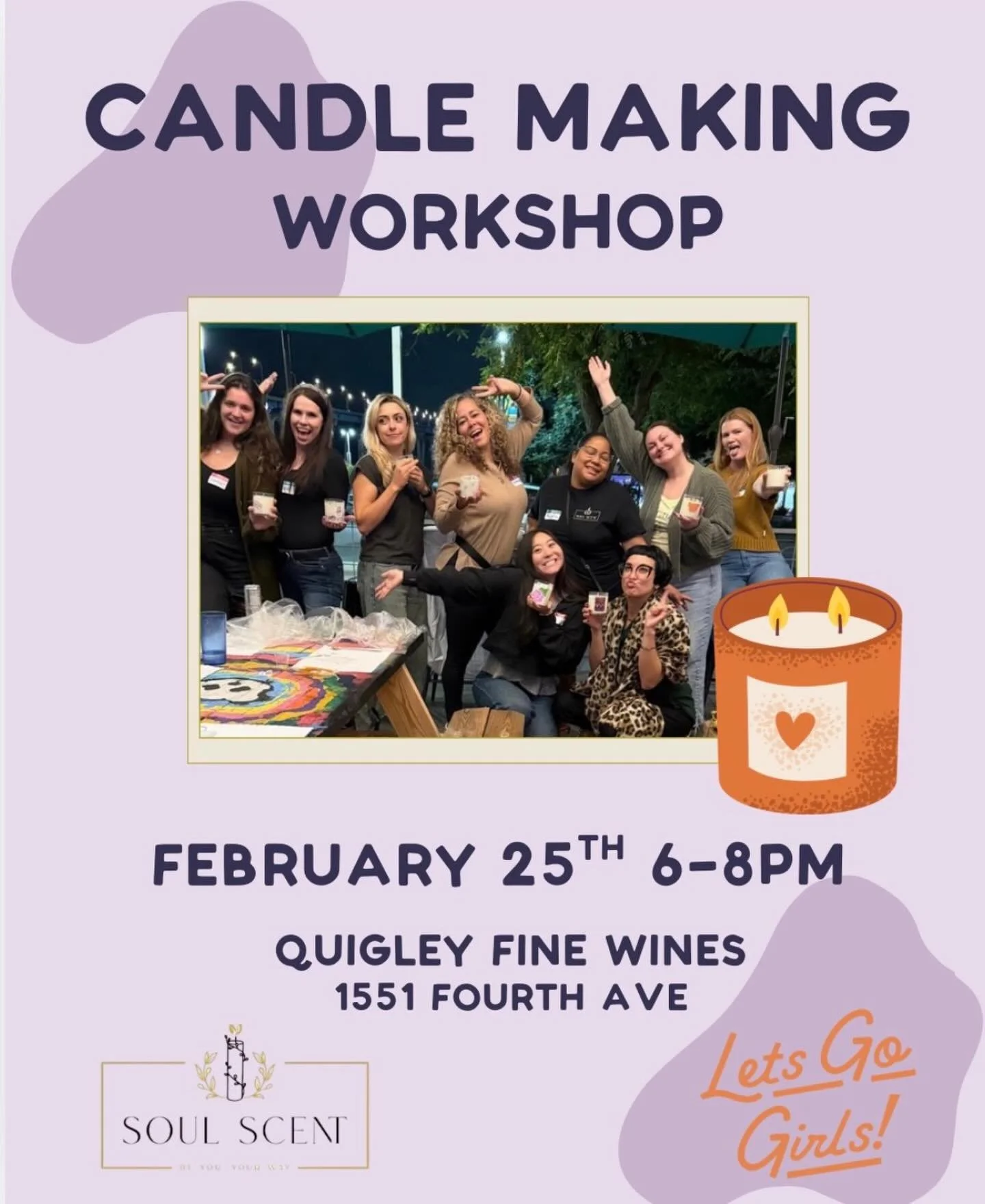 ✨ Candle Making Workshop ✨

Join us on February 25th from 6&ndash;8 PM for a cozy evening of creativity, connection, and custom scents at Quigley Fine Wines 🕯️🍷

If you&rsquo;re looking for fun San Diego events, creative workshops, or unique things