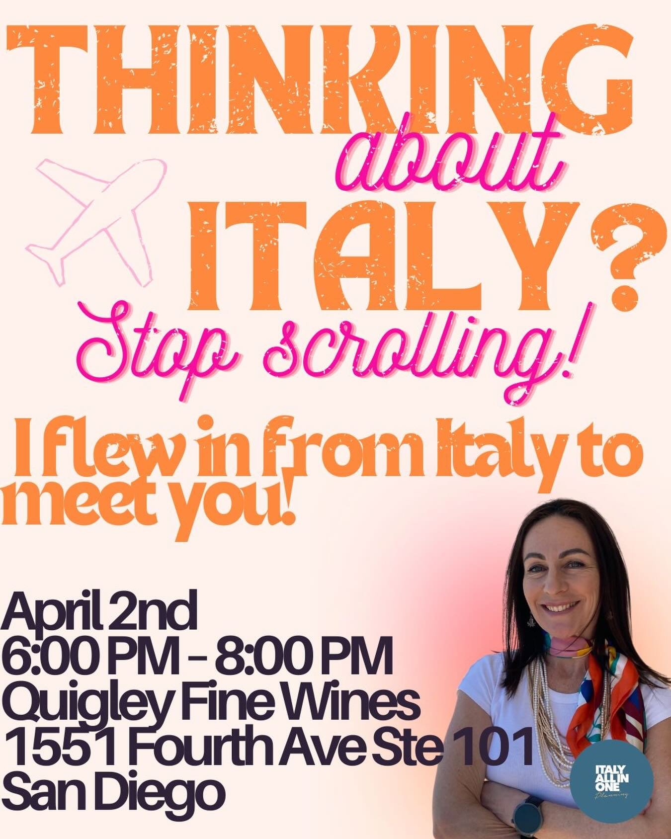 Dreaming about Italy? 🇮🇹🍝🍷
On April 2nd in San Diego, Cristina will be sharing how she designs her Italy journeys and what makes them completely different from typical tourist trips. Think hidden gems, authentic experiences, and the kind of trave