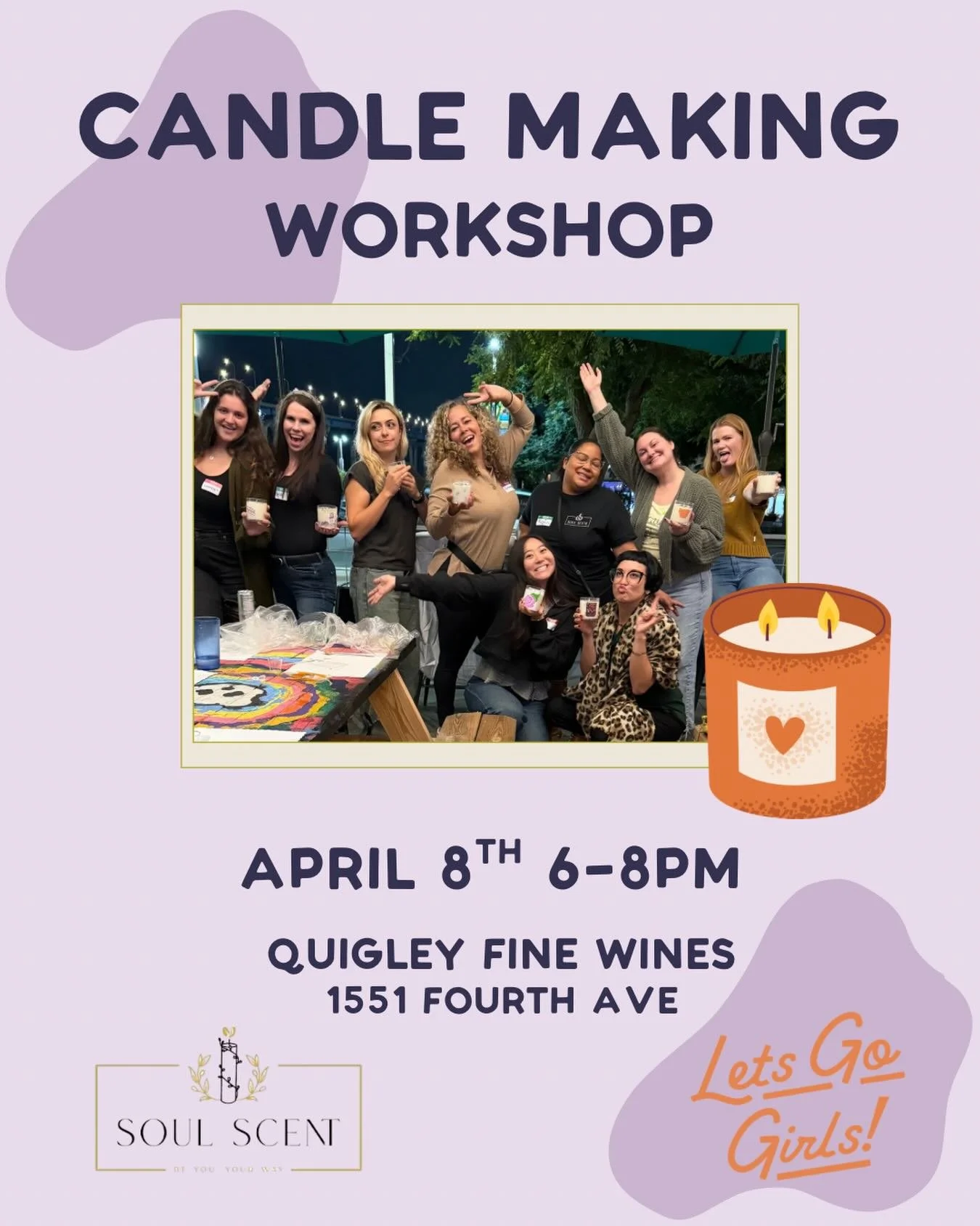 Candles, wine, and a room full of women you haven&rsquo;t met yet &mdash; sounds like the perfect Tuesday to us. 🕯️🍷
Join us April 8th from 6&ndash;8 PM at Quigley Fine Wines for Candle Making Night. No experience needed. Just show up.
Your friends