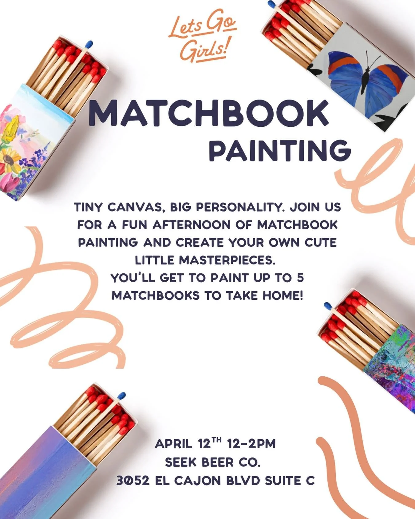 The cutest little craft day is here 💌 Join us for Matchbook Painting for an afternoon of creativity, connection, and good vibes. You&rsquo;ll get to paint up to 5 matchbooks and leave with something totally your own.

&bull; April 12th
&bull; 12&nda