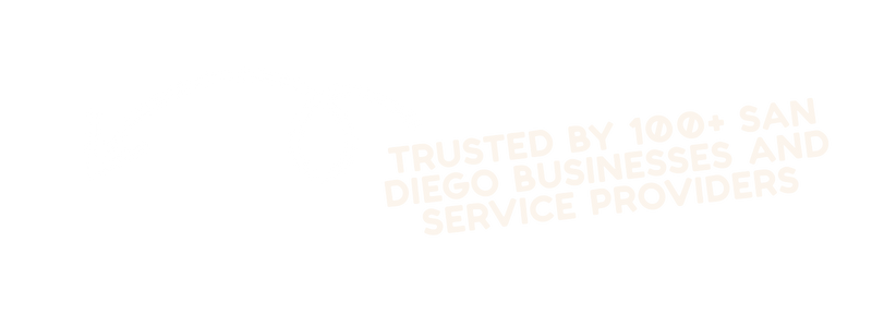 Text with arrow pointing to the right that reads 'Trusted by 100+ San Diego businesses and service providers'.