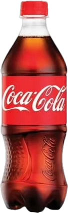 A plastic bottle of Coca-Cola with a red label and white logo.