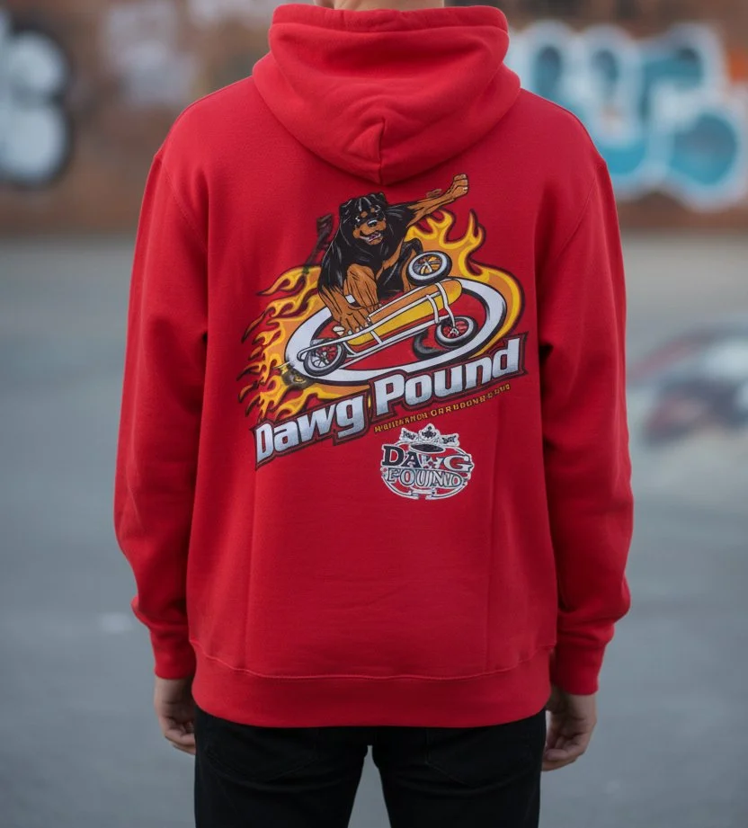 90s Dawg Pound "Rottweiler Riding Skateboard"  Hoodie