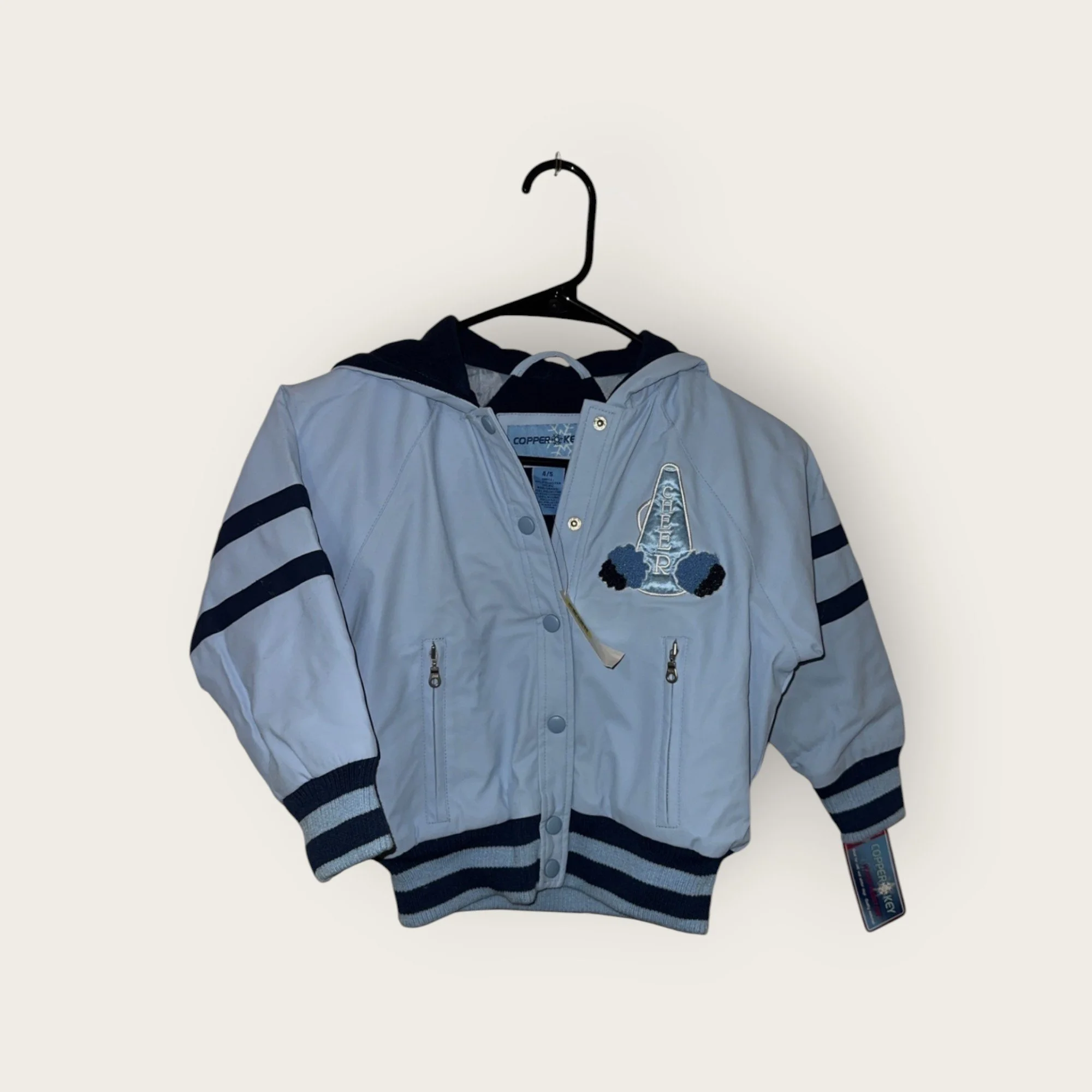 Copper Key "Cheer" Baby Blue Youth Varsity Jacket