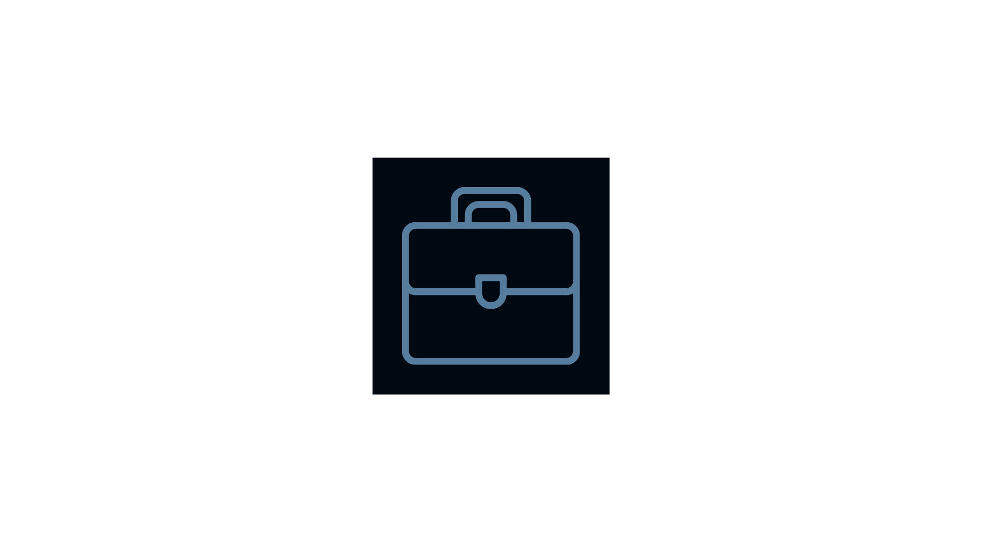 Outline of a briefcase icon, illuminated on a dark background.