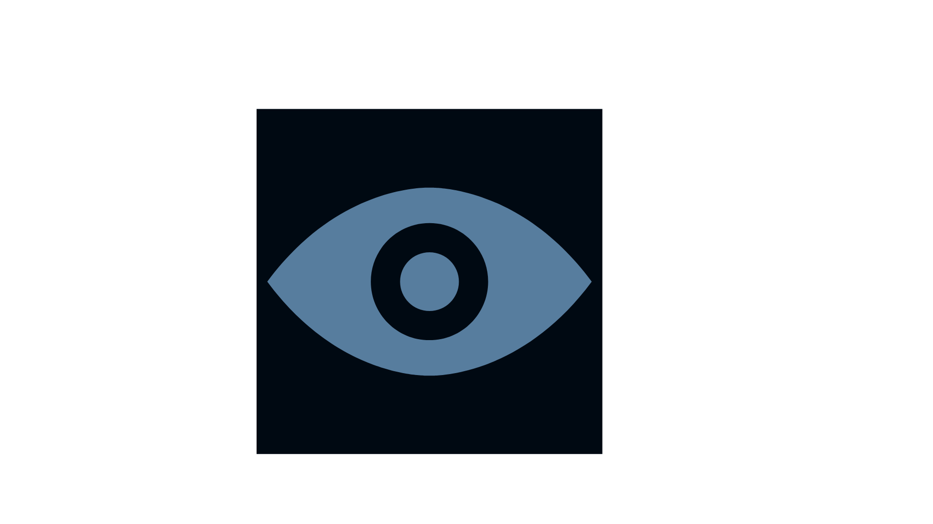 Icon of an eye with a black pupil and circular outline on a dark background.