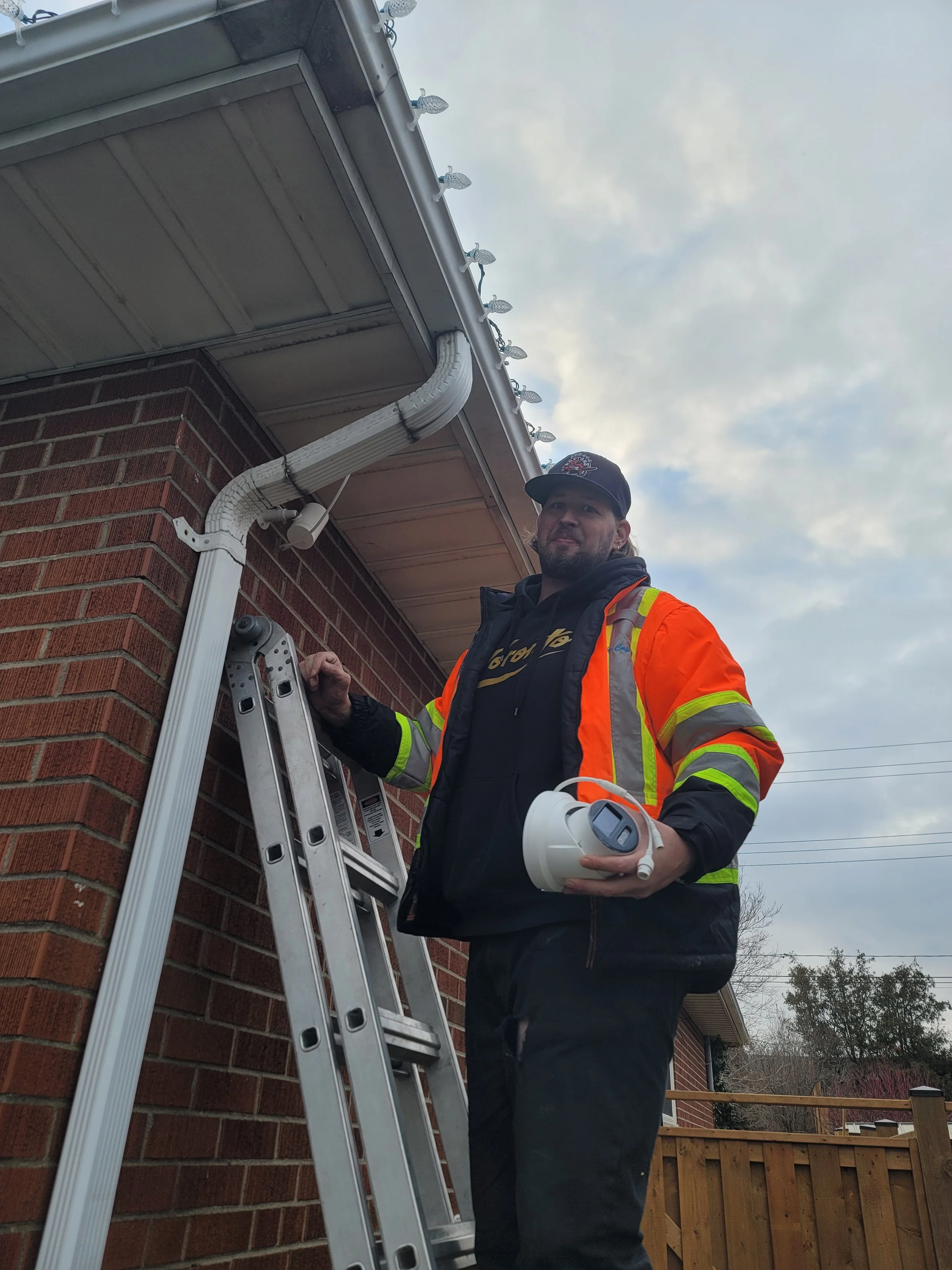 preparing to mount security cameras