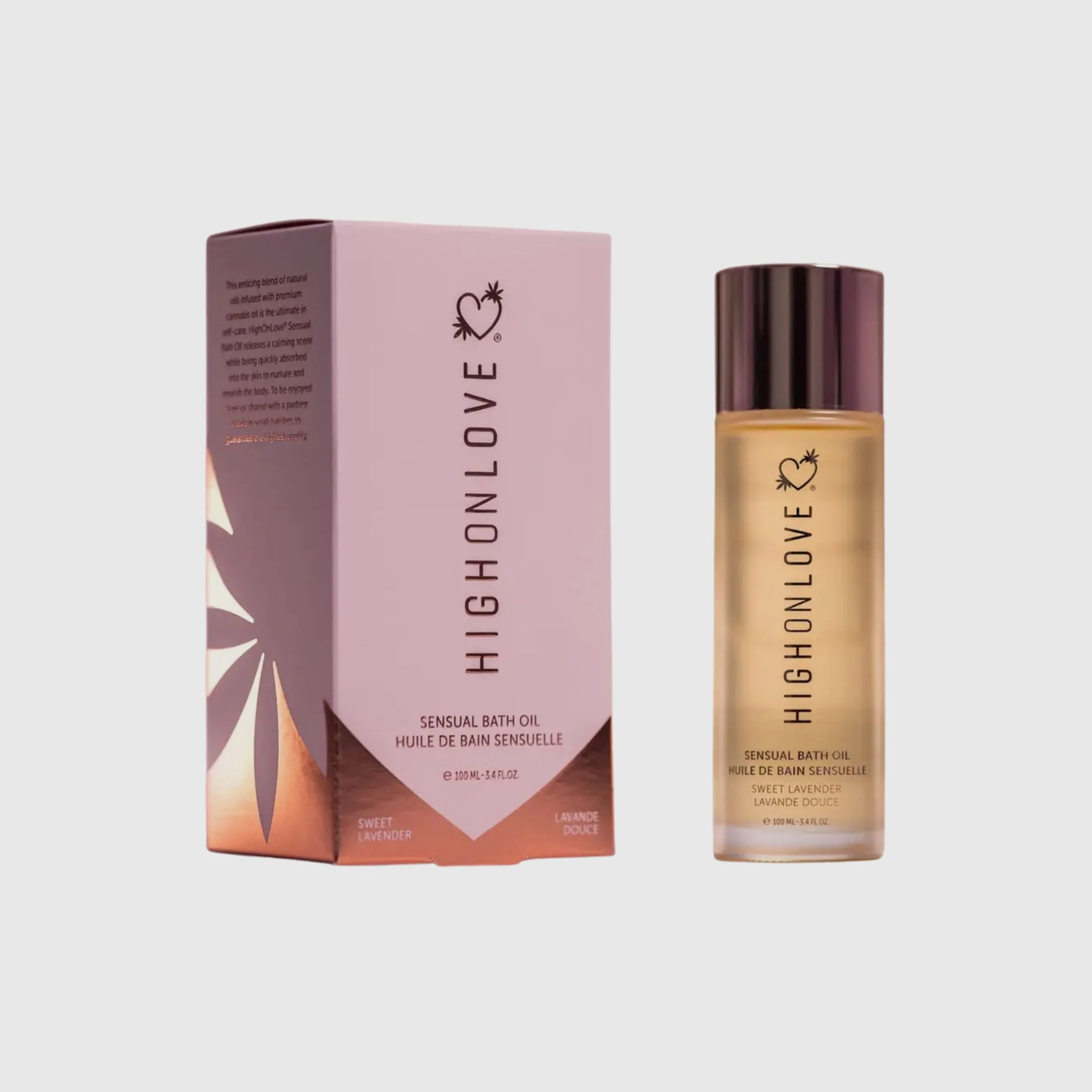 HighOnLove sweet lavender sensual bath oil designed to create a relaxing and romantic self-care experience.