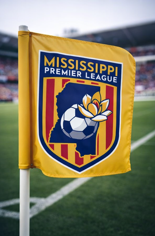 Mississippi Premier League flag on a soccer field.