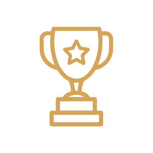 Gold trophy with a star in the center, on a black background.