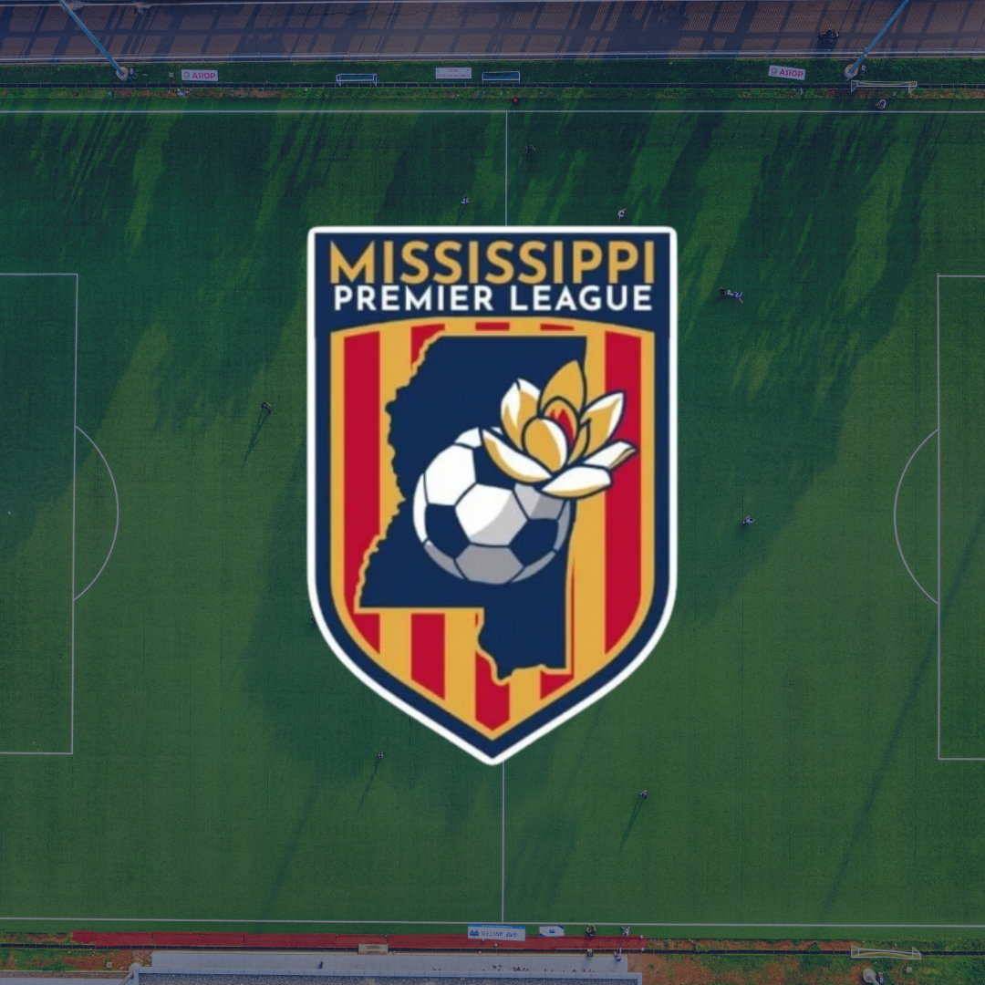 Logo of the Mississippi Premier League on a soccer field