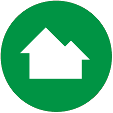 White house icon on a green circular background