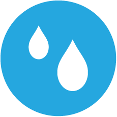 Blue circle icon with two white water droplets
