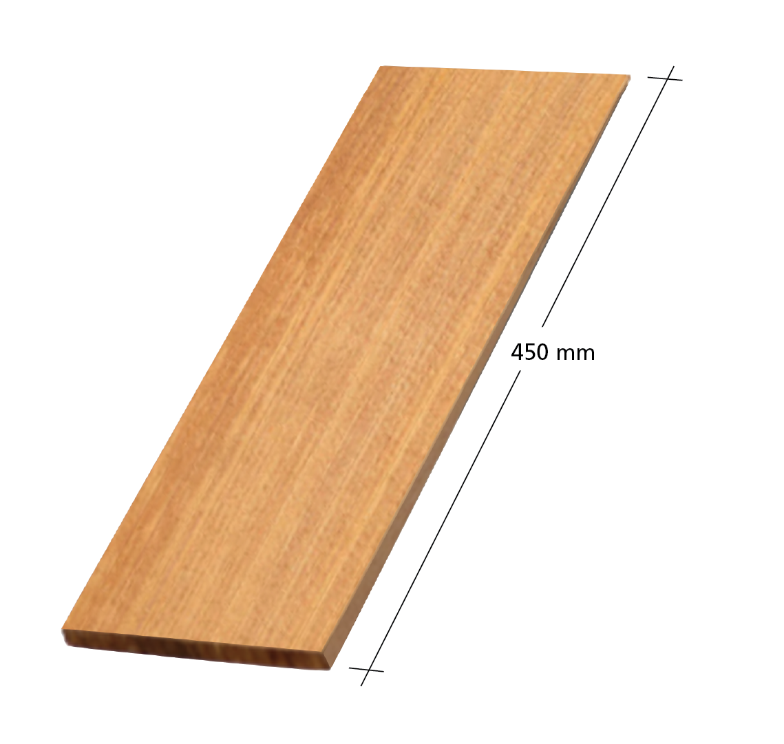A wooden plank measuring 450 millimeters in length.