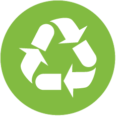 Recycling symbol with three arrows forming a triangle on a green background
