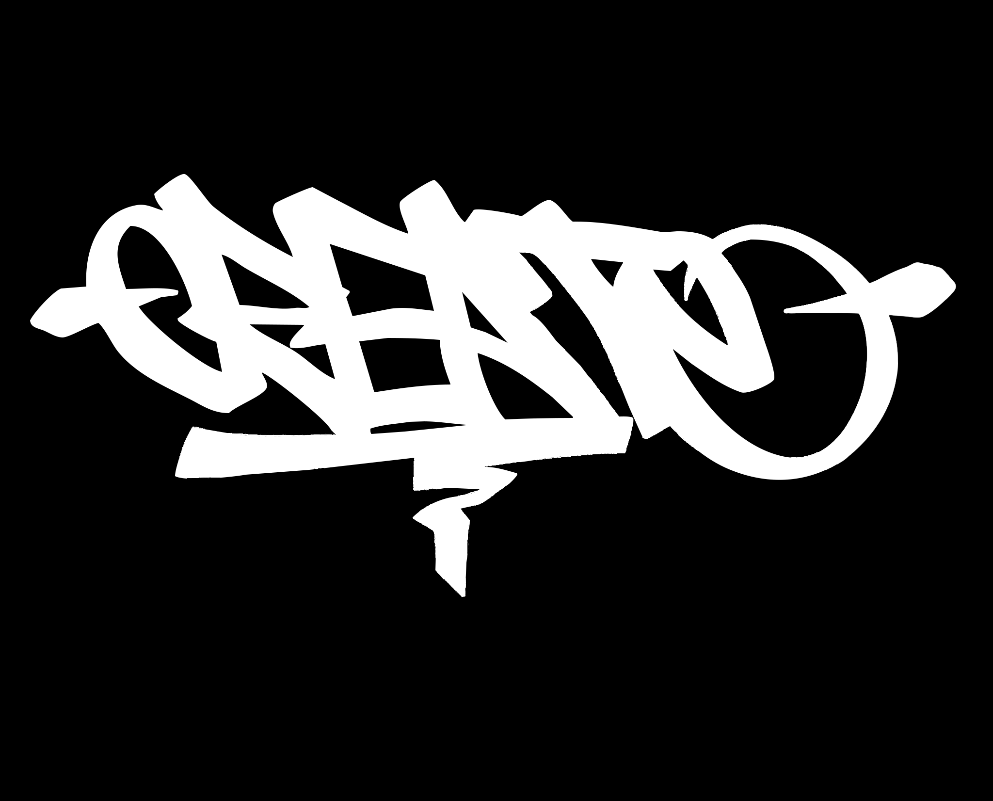 CREate logo, a black-and-white graffiti-style wordmark hand-drawn by tattoo artist Cody Eckenrode.