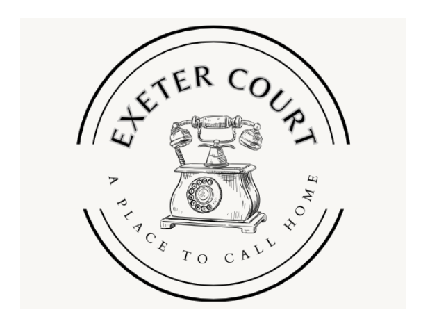 Logo with vintage rotary phone and text "Exeter Courier" and slogans "Place to Call Home" and "A".