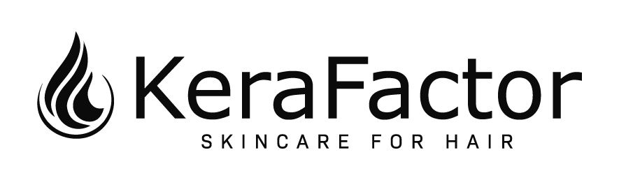 KeraFactor logo with a stylized hair follicle icon and the tagline 'Skincare for Hair'
