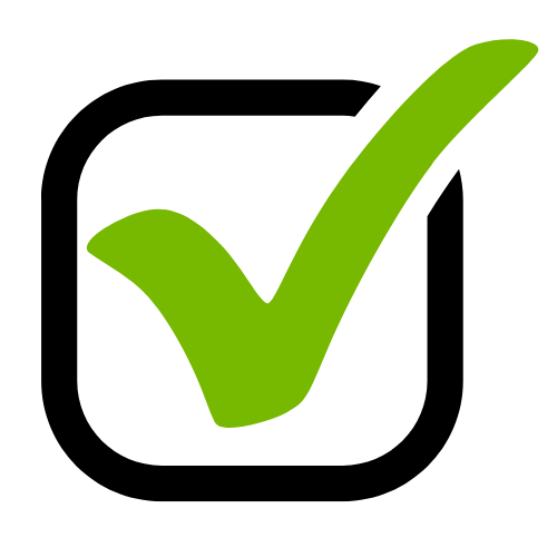 A checkmark inside a square, with the checkmark in green and the square in black outline.