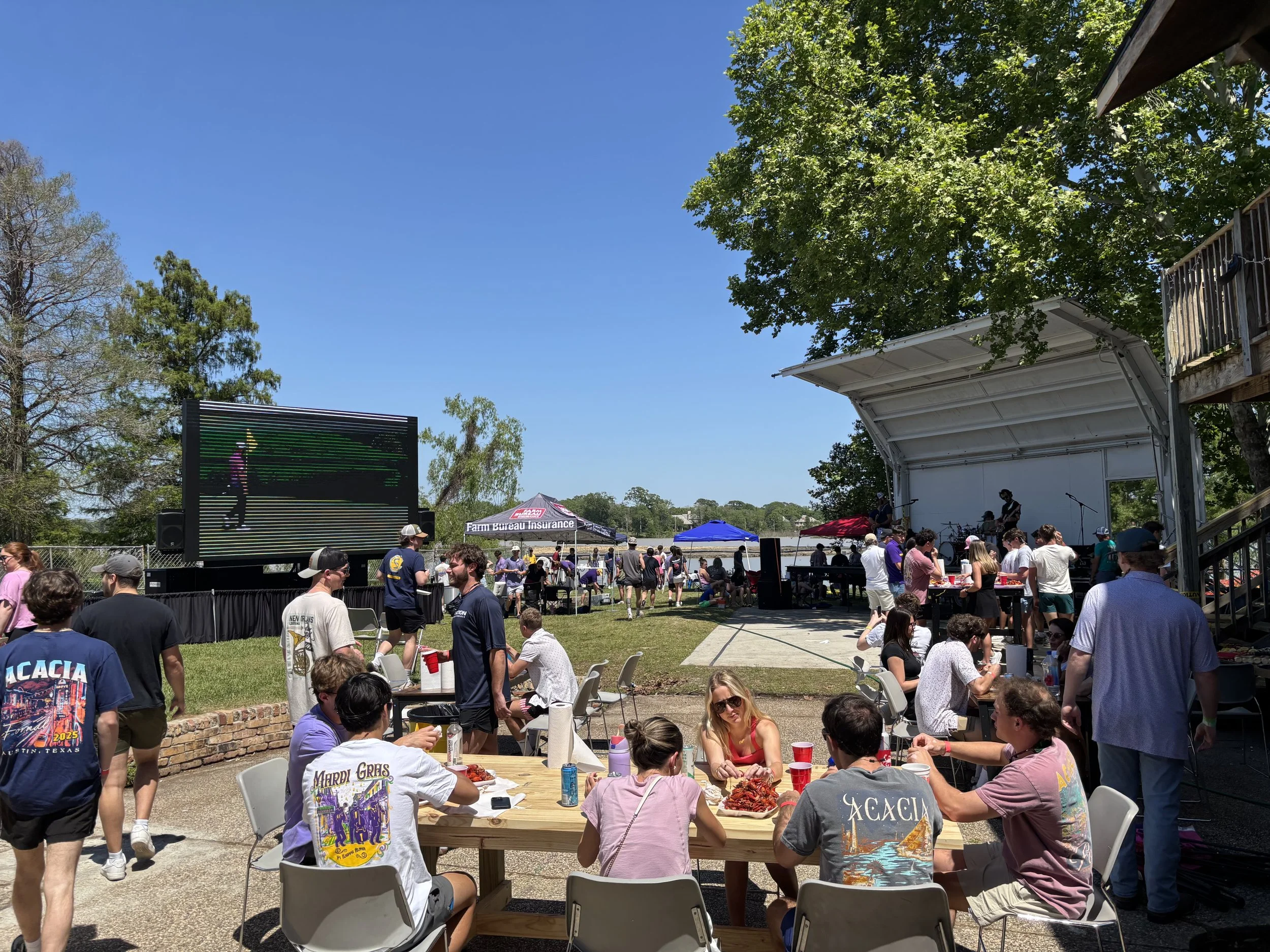 Crawfish, BIG Screen, and live music in Louisiana... does it get any better?!!!