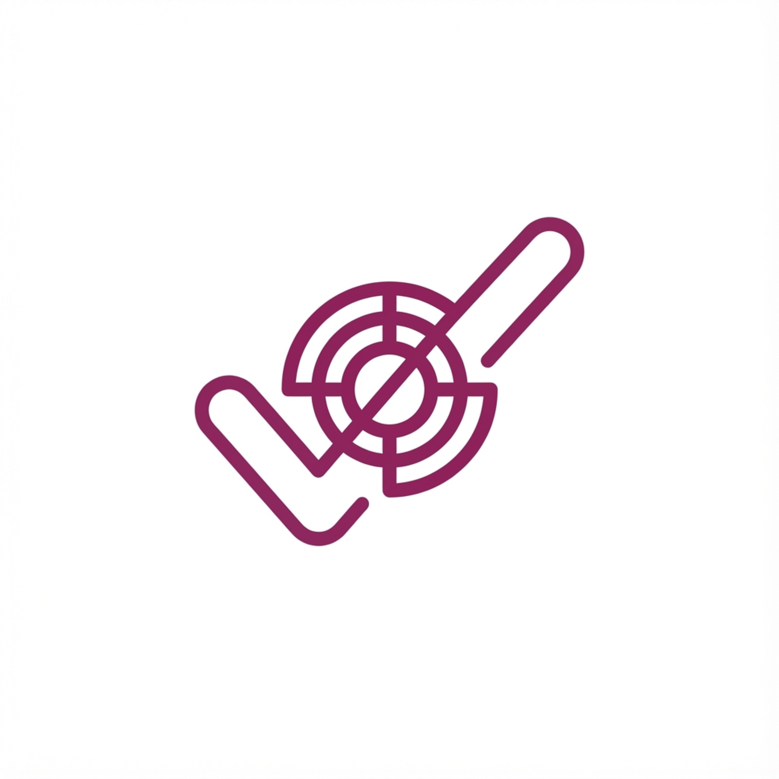 Ícono de un papel con una marca de verificación en un fondo de líneas concéntricas en tonos púrpura.