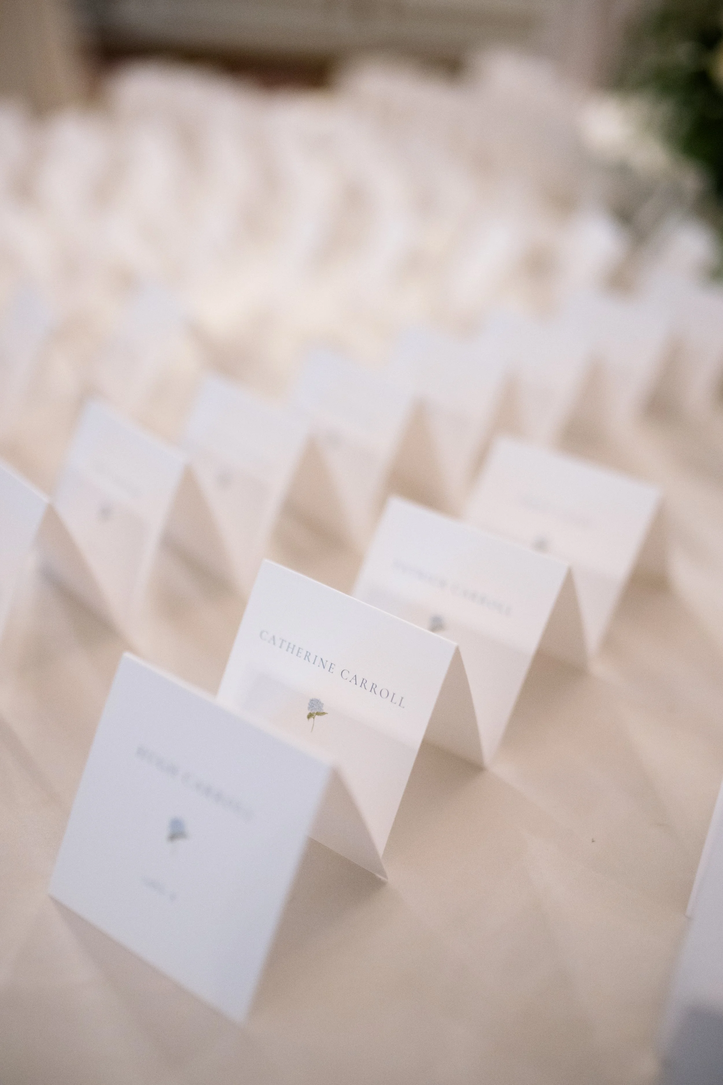 Custom hydrangea escort cards at the Fairmont Copley Plaza