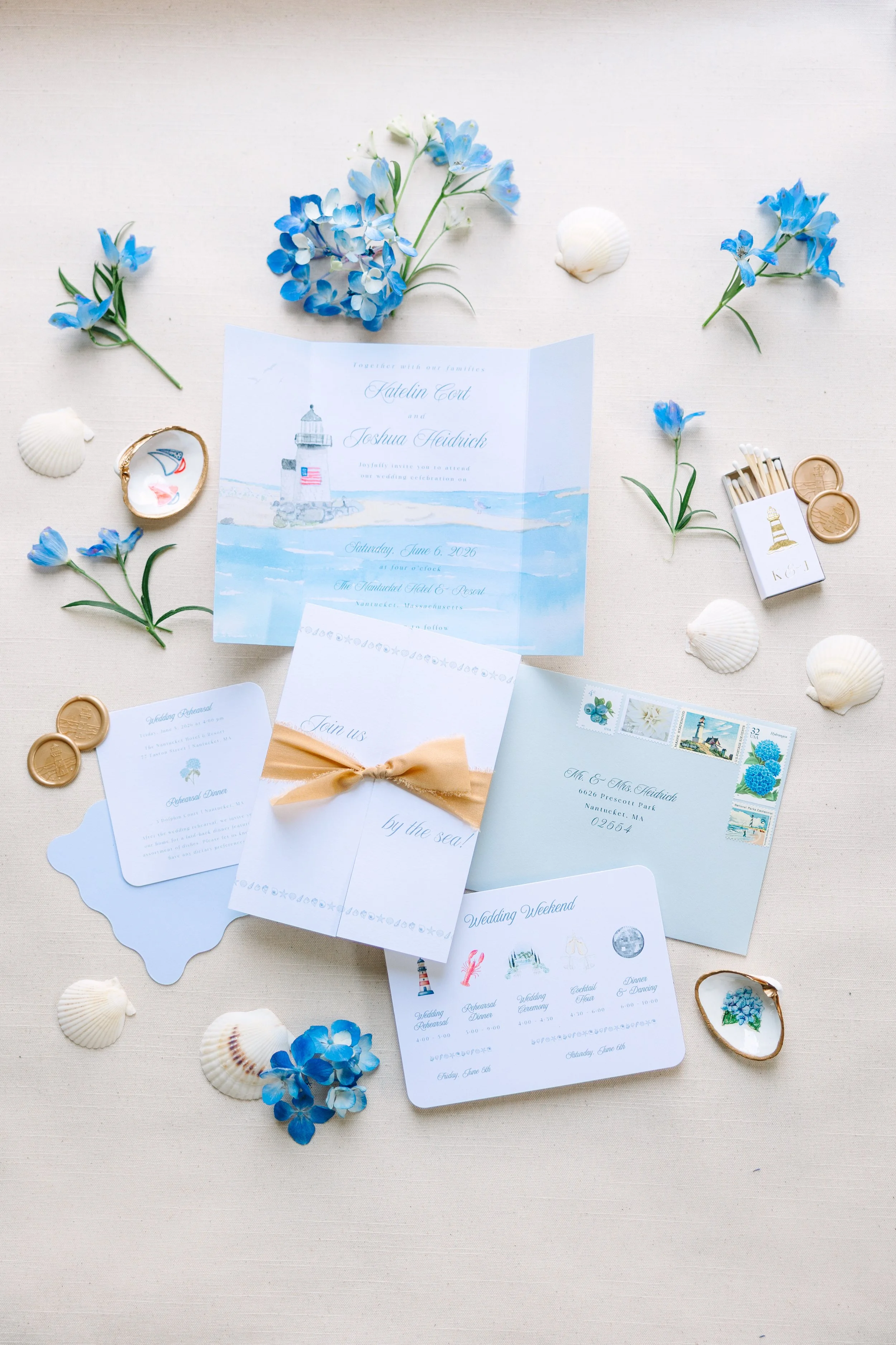 Custom gatefold coastal wedding invitation at the Nantucket Resort & Hotel