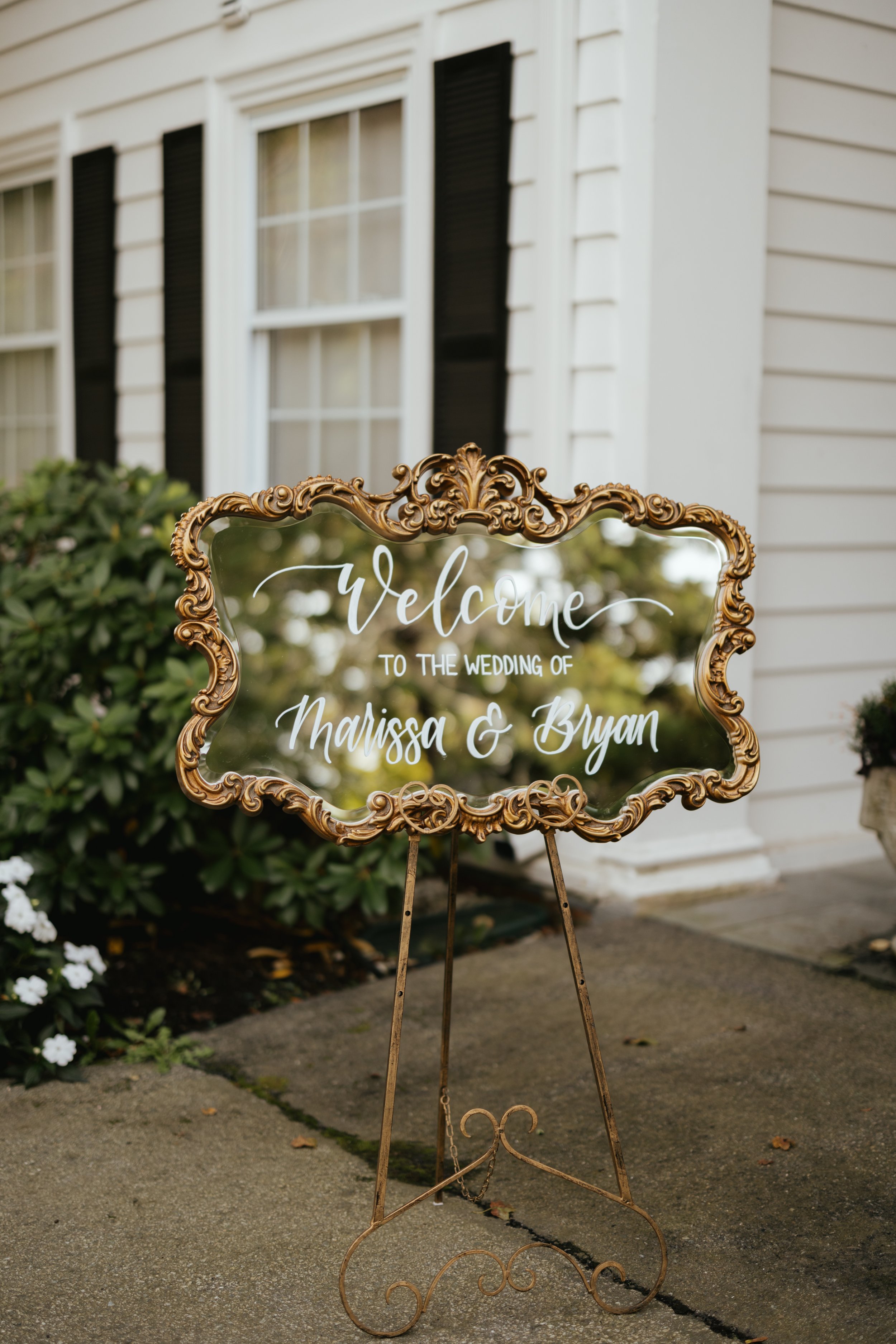 Calligraphy lettered vintage welcome mirror at Floriana in Ipswich