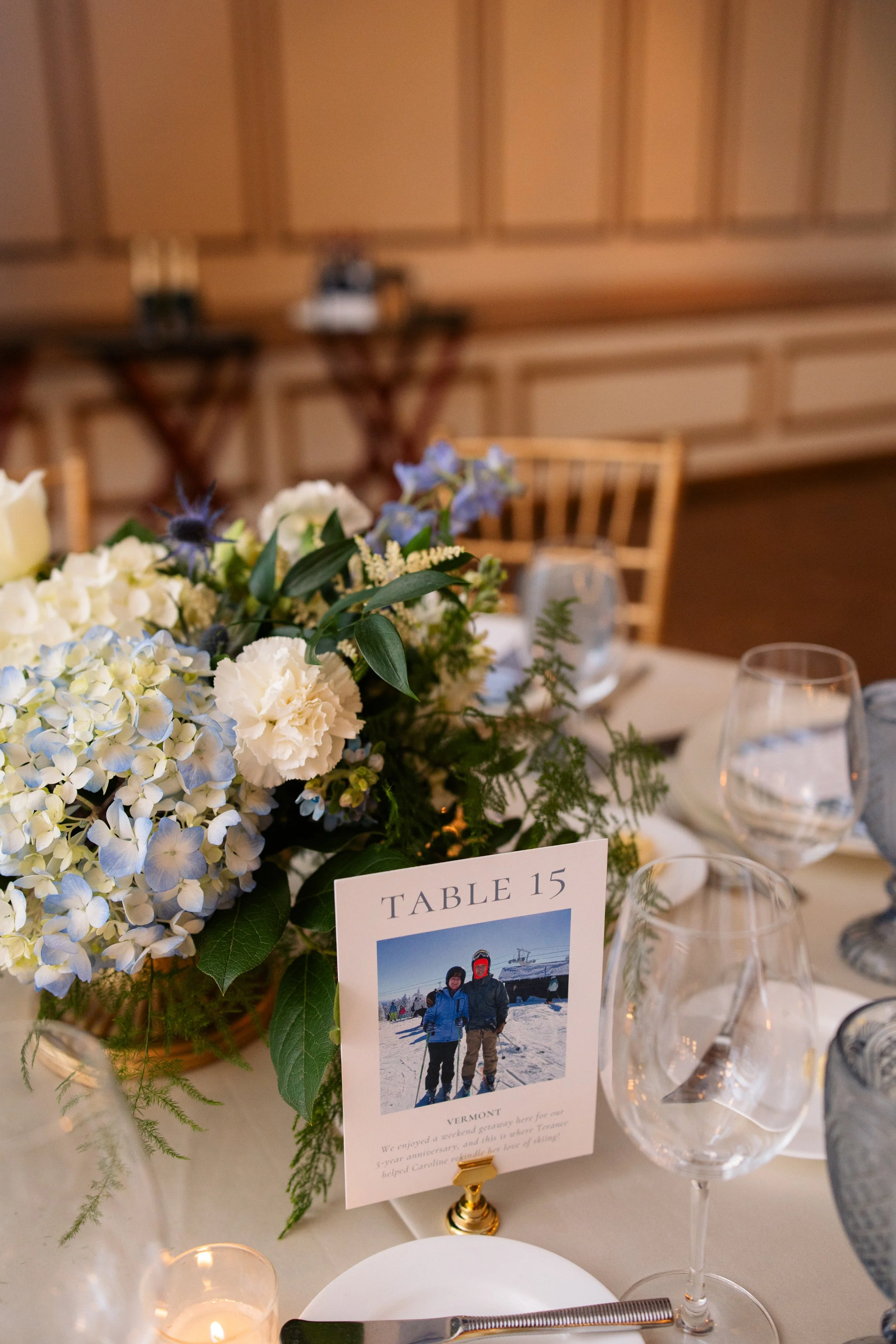 Custom location card stock table numbers at the Fairmont Copley Plaza